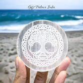 Selenite Cleansing Plate Skull engraved